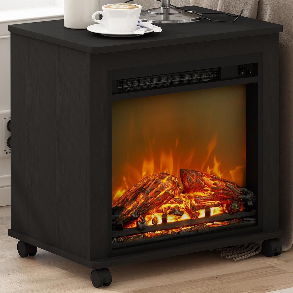 HOMLUX Electric Fireplace End Table with Wheels in Americano, , large