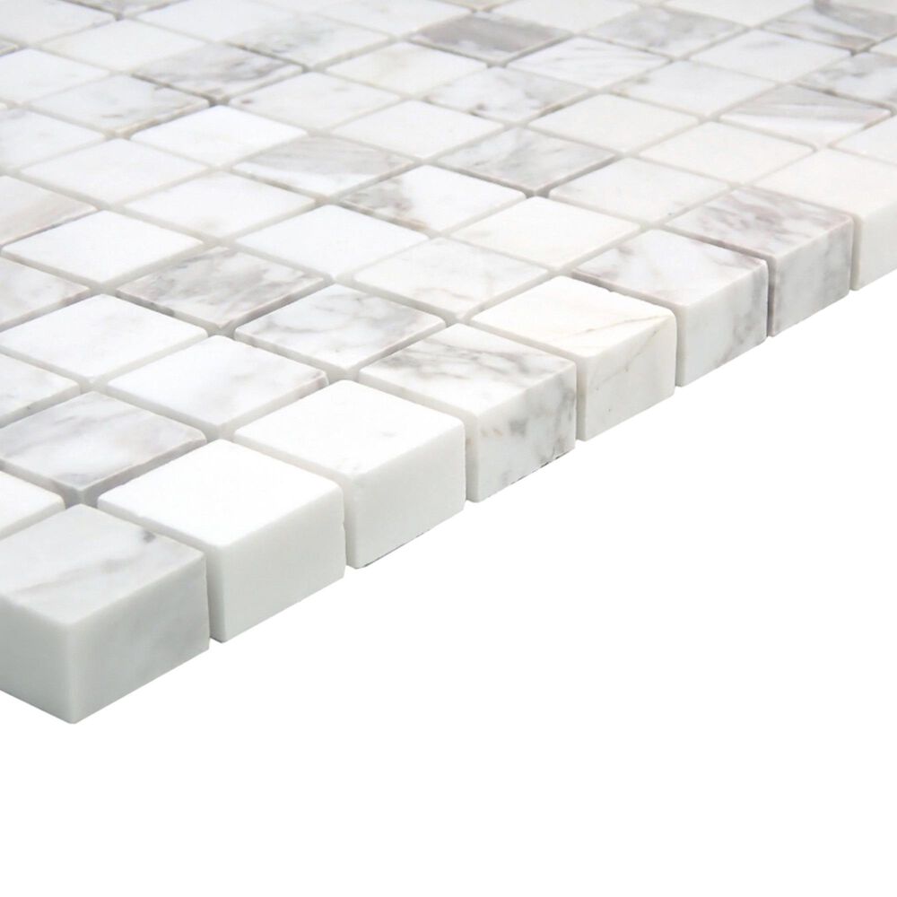 Emser Calacata Illusion 1" x 1" Square on 12" X 12" Honed Natural Stone Mosaic Sheet, , large