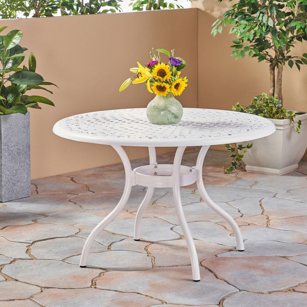 Hearth and Haven Phoenix Outdoor Round Dining Table in White - Table Only, , large