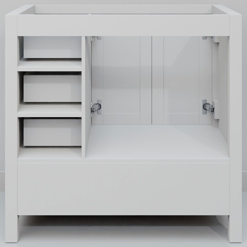 Lexora Home Jacques 36&quot; Left Offset Single Bathroom Vanity in White with 2 cm White Carrara Marble Top and Rectangular Sink, , large
