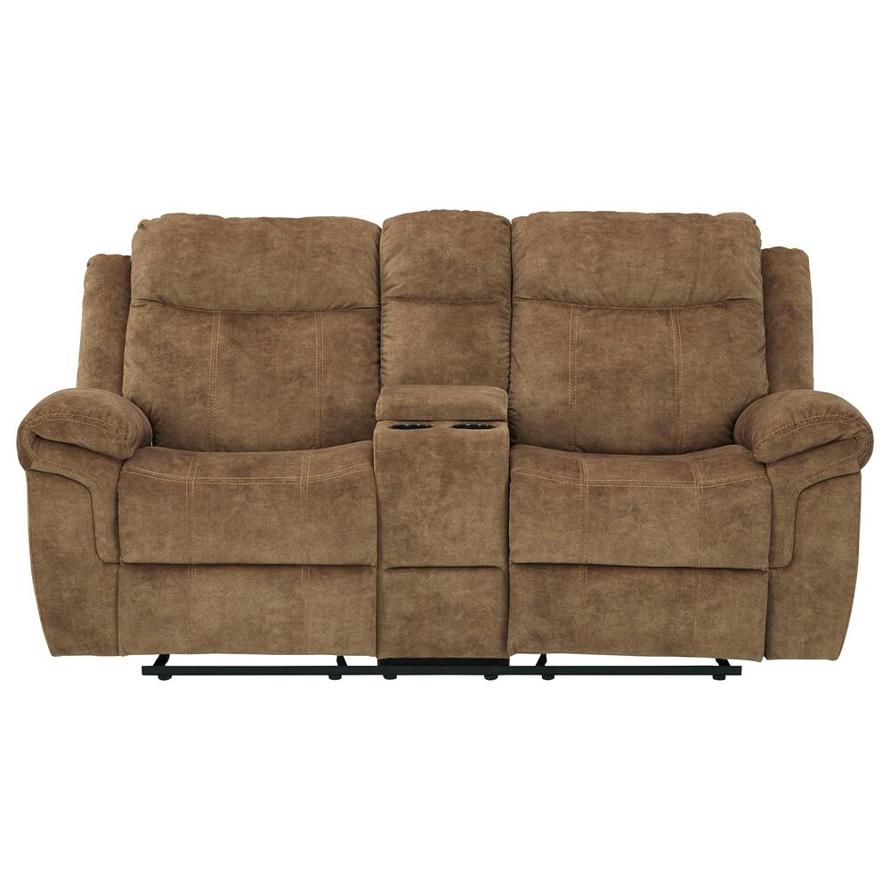 Signature Design by Ashley Huddle Double Reclining Loveseat with Console in Nutmeg, , large