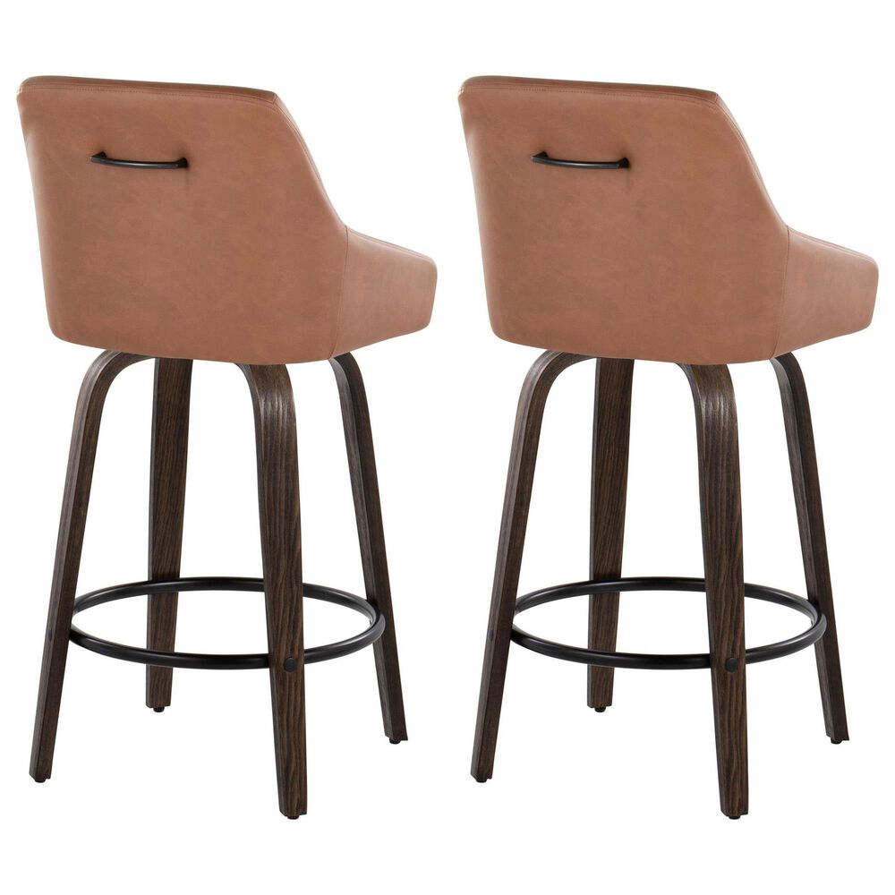 LumiSource Hannah Swivel Counter Stool with Camel Faux Leather Upholstery in Walnut and Black (Set of 2), , large