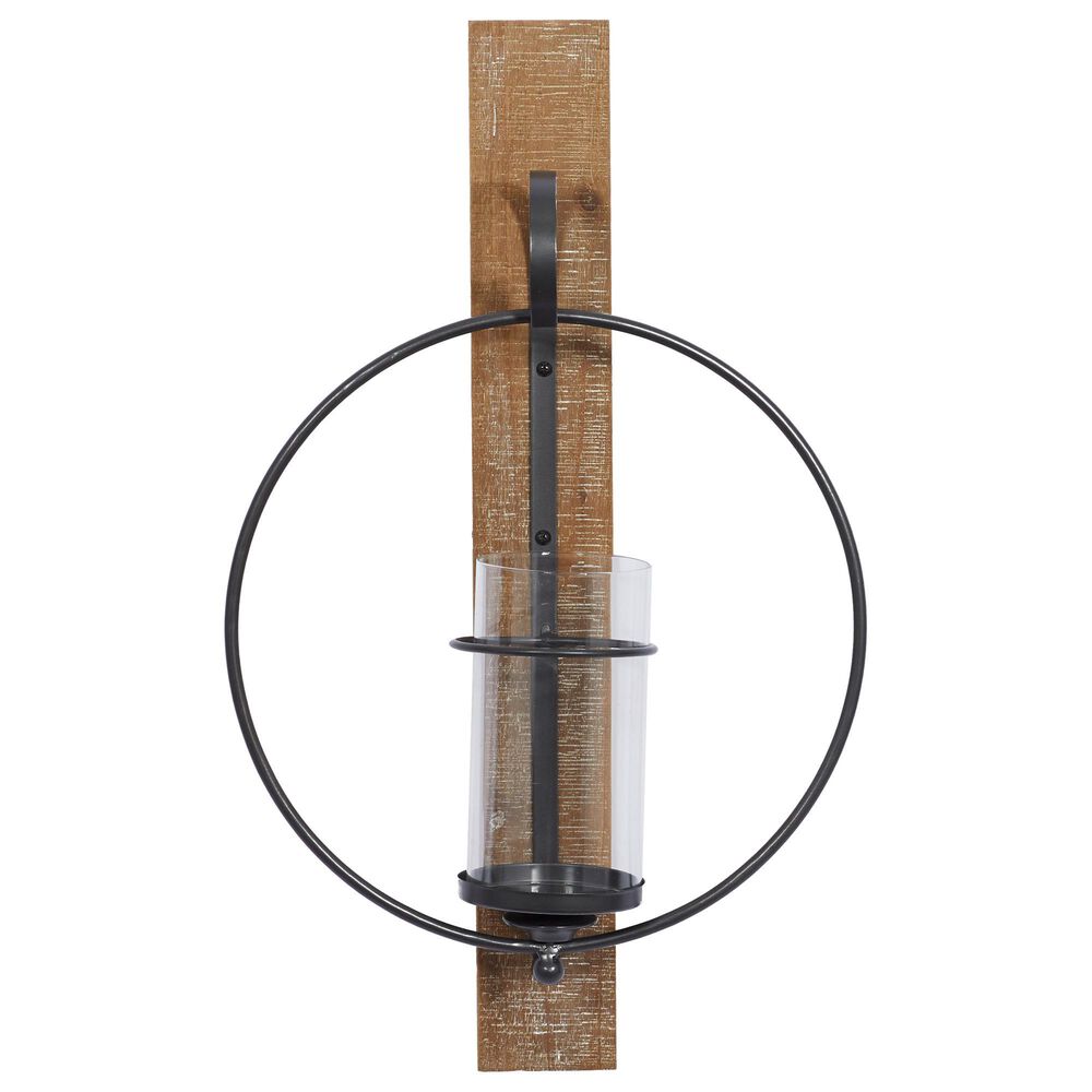 Maple and Jade 14" x 24" Candle Holder Wall Sconce in Distressed Brown and Black, , large