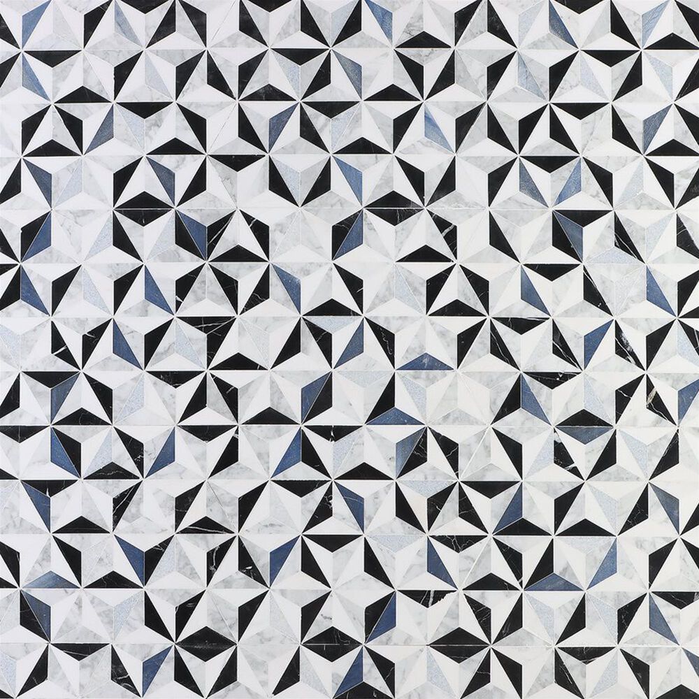 Soho Studio Geotech Winter Sky Nero, Thassos, Blue Celeste, Blue Macauba and Carrara 14" x 28" Marble Tile, , large