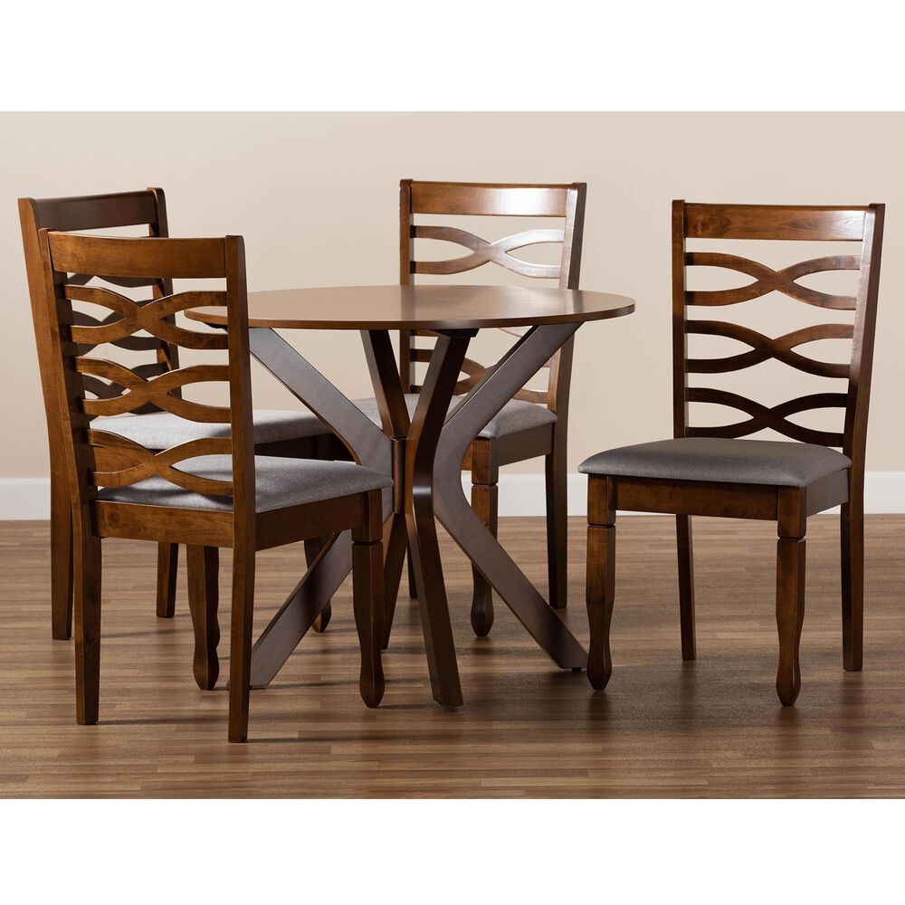 Baxton Studio Mila 5-Piece Dining Set in Grey/Walnut Brown, , large