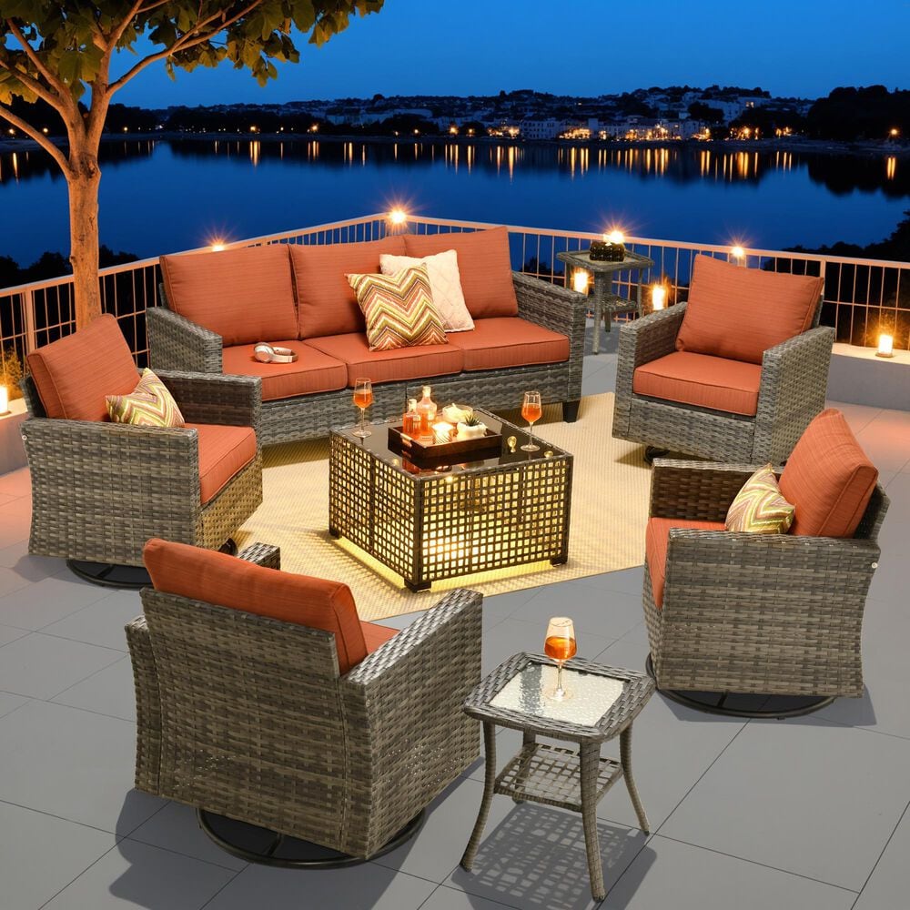 HOMLUX 8-Piece Outdoor Patio Furniture Set in Orange, , large