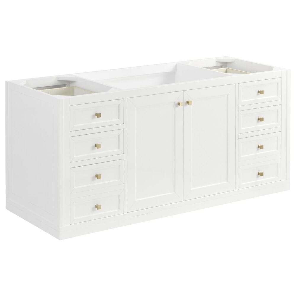 James Martin Vanities Chicago 60" Single Bathroom Vanity in Glossy White with 3 cm Eternal Jasmine Pearl Quartz Top, Rectangular Sink and FreePower Wireless Charger, , large