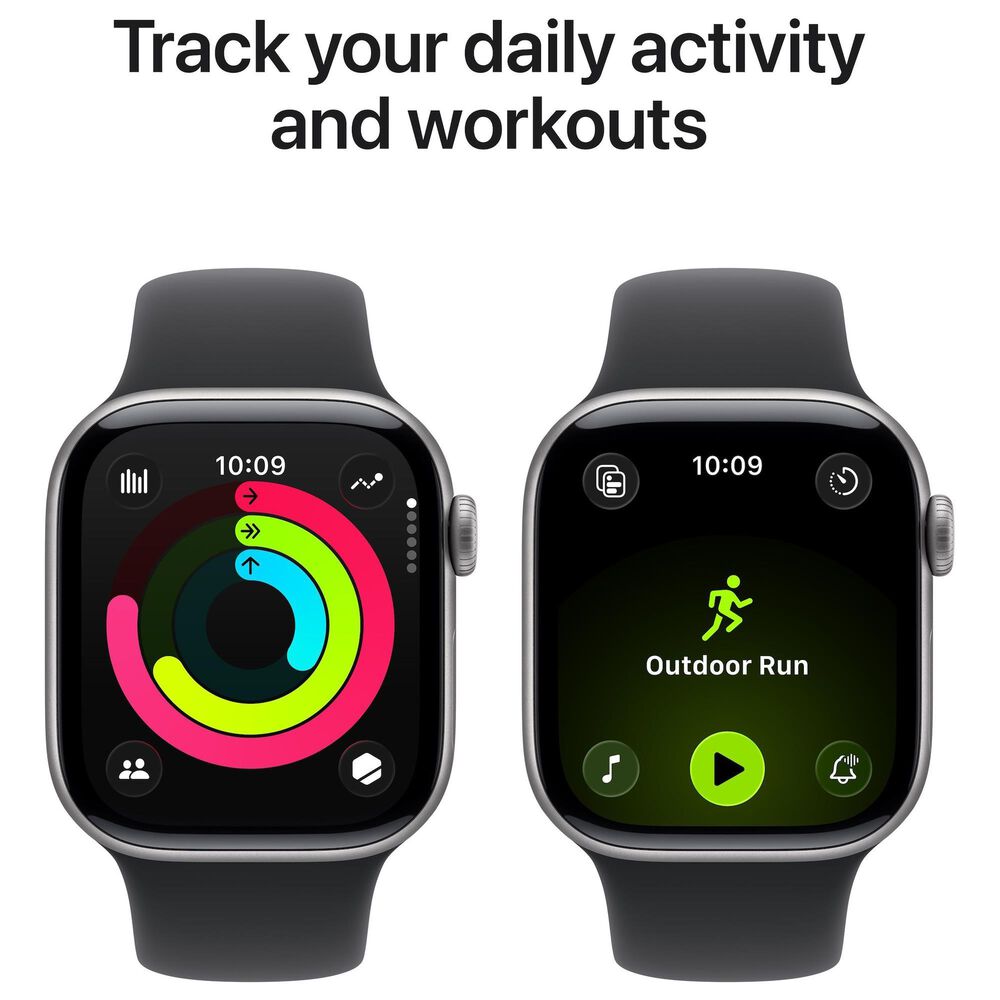 Apple Watch Series 11 (GPS+Cellular) 42mm Aluminum Case with Black Sport Band - M/L in Space Gray and 2-Year AppleCare+, , large