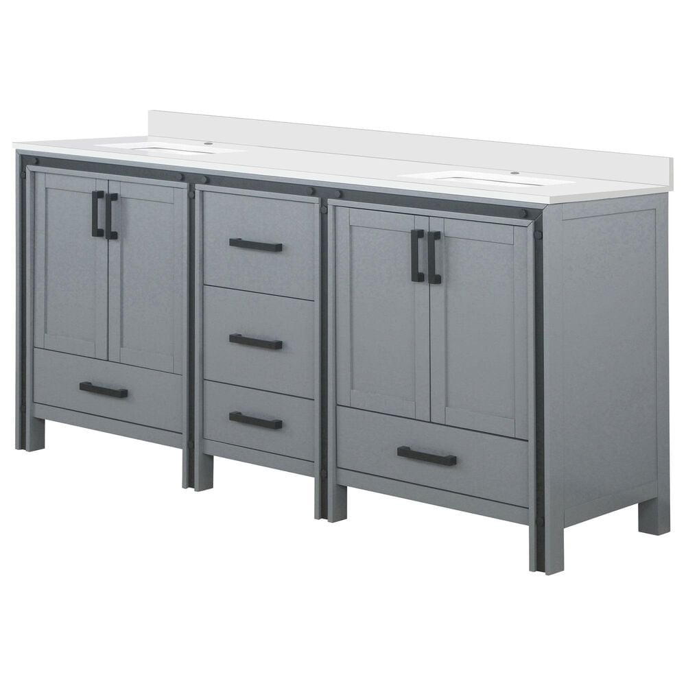 Lexora Home Ziva 72" Double Bathroom Vanity in Dark Grey with 2 cm White Quartz Top and Rectangular Sinks, , large