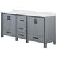 Lexora Home Ziva 72" Double Bathroom Vanity in Dark Grey with 2 cm White Quartz Top and Rectangular Sinks, , large