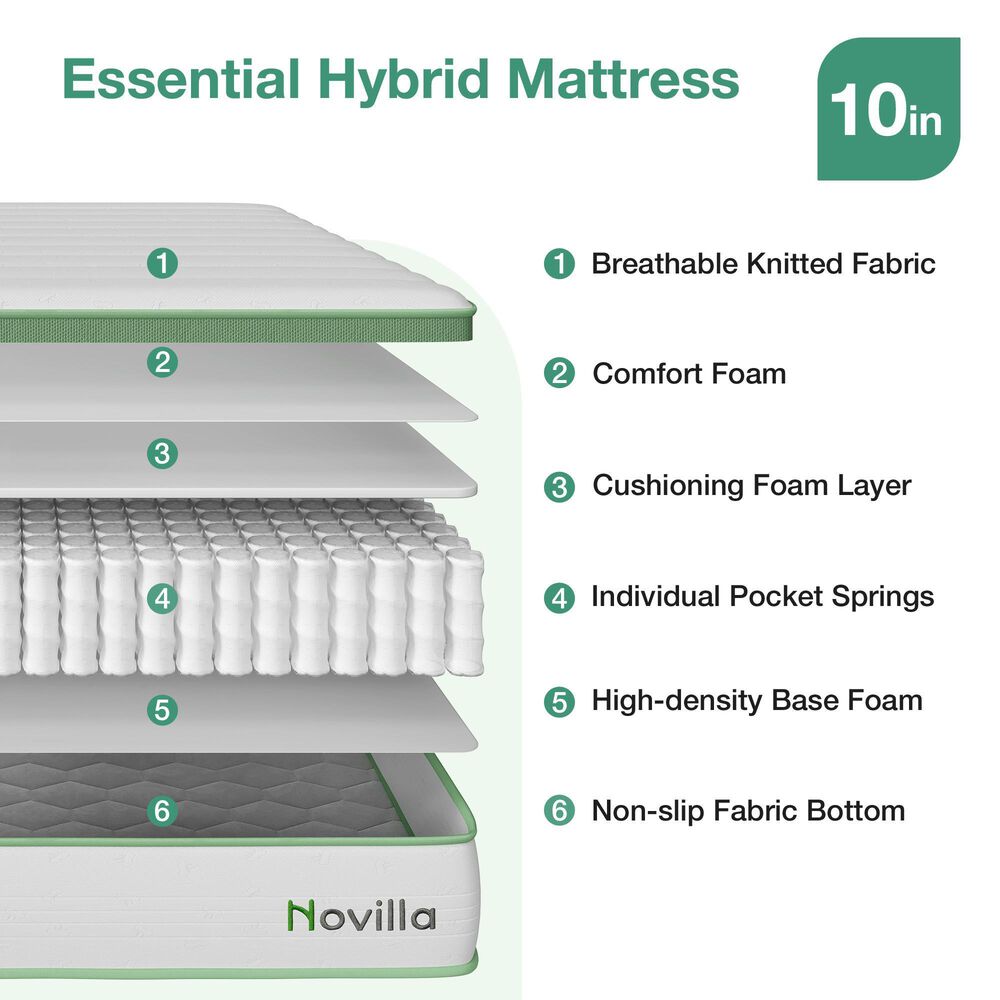 Novilla Grove 10" Medium Hybrid King Mattress in a Box, , large