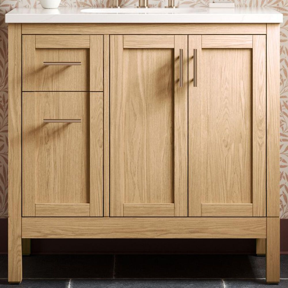 Kohler Hadron 36" Single Bathroom Vanity in Light Oak with 3 cm Bianco Bella Quartz Top and Oval Sink, , large