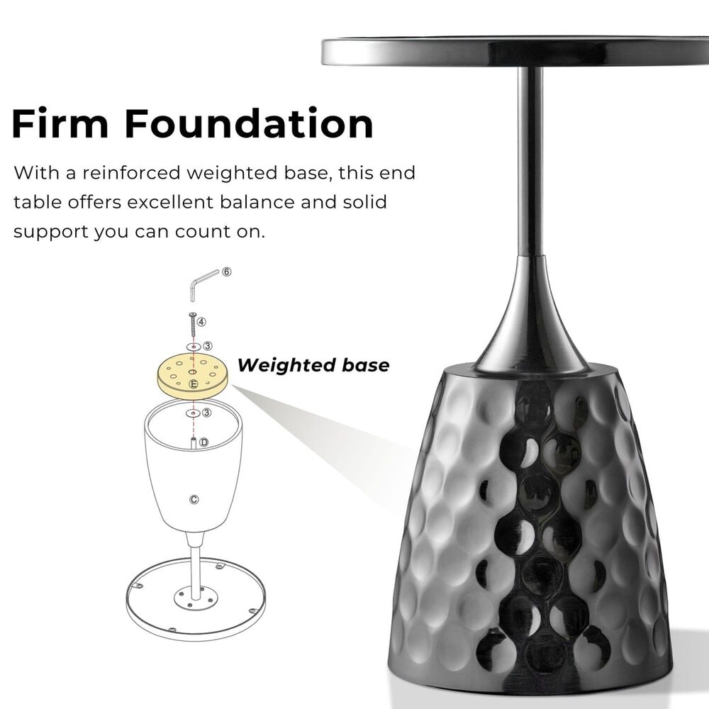 Furniture of America Gleam Round End Table in Black Nickel and Radiating Blue, , large