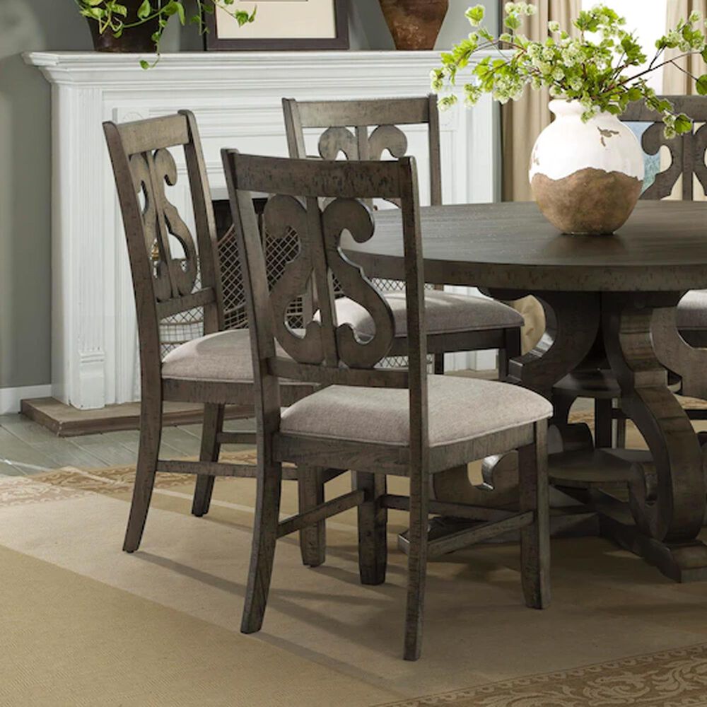 Mayberry Hill Stone Wooden Swirl Back Side Chair in Gray, , large