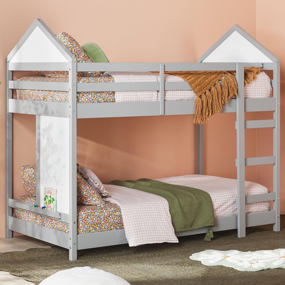 Walker Edison Skyler Twin over Twin Bunk Bed in Grey, , large