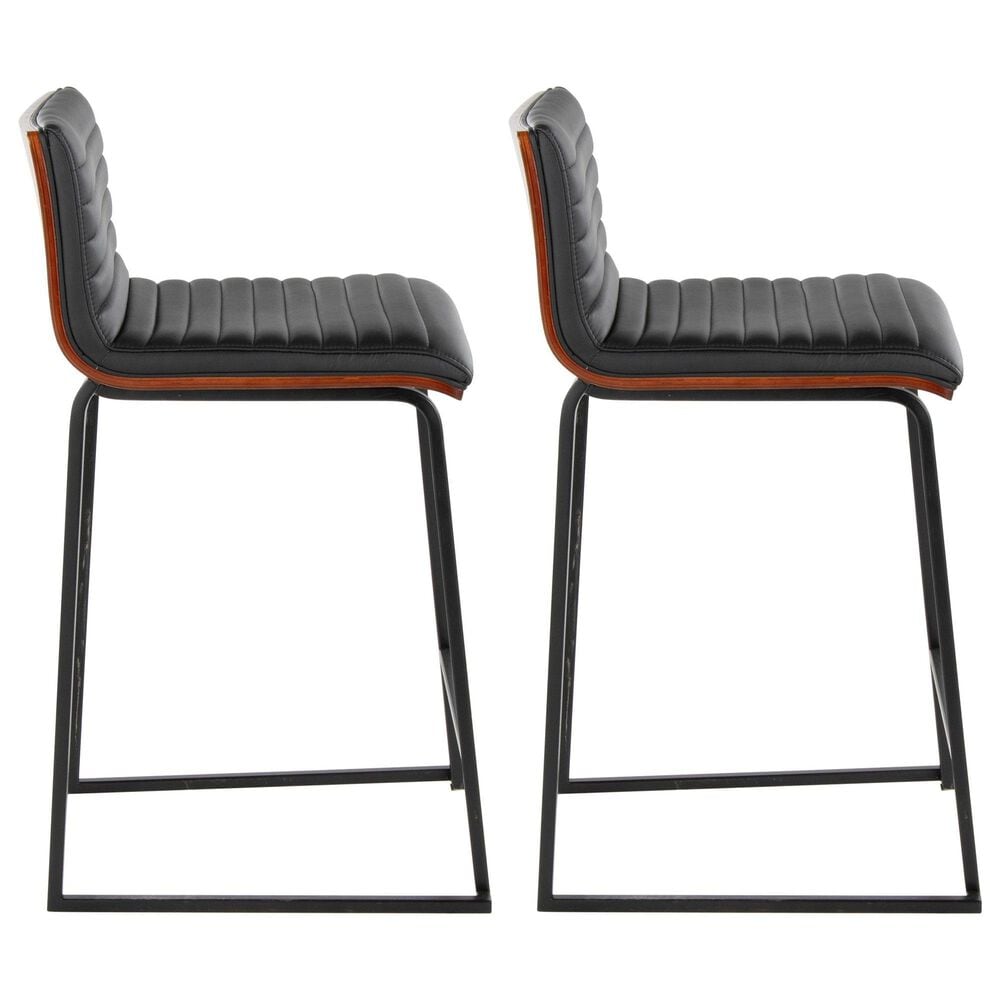 Lumisource Mason Mara Counter Stool with Black Cushion in Black and Walnut &#40;Set of 2&#41;, , large