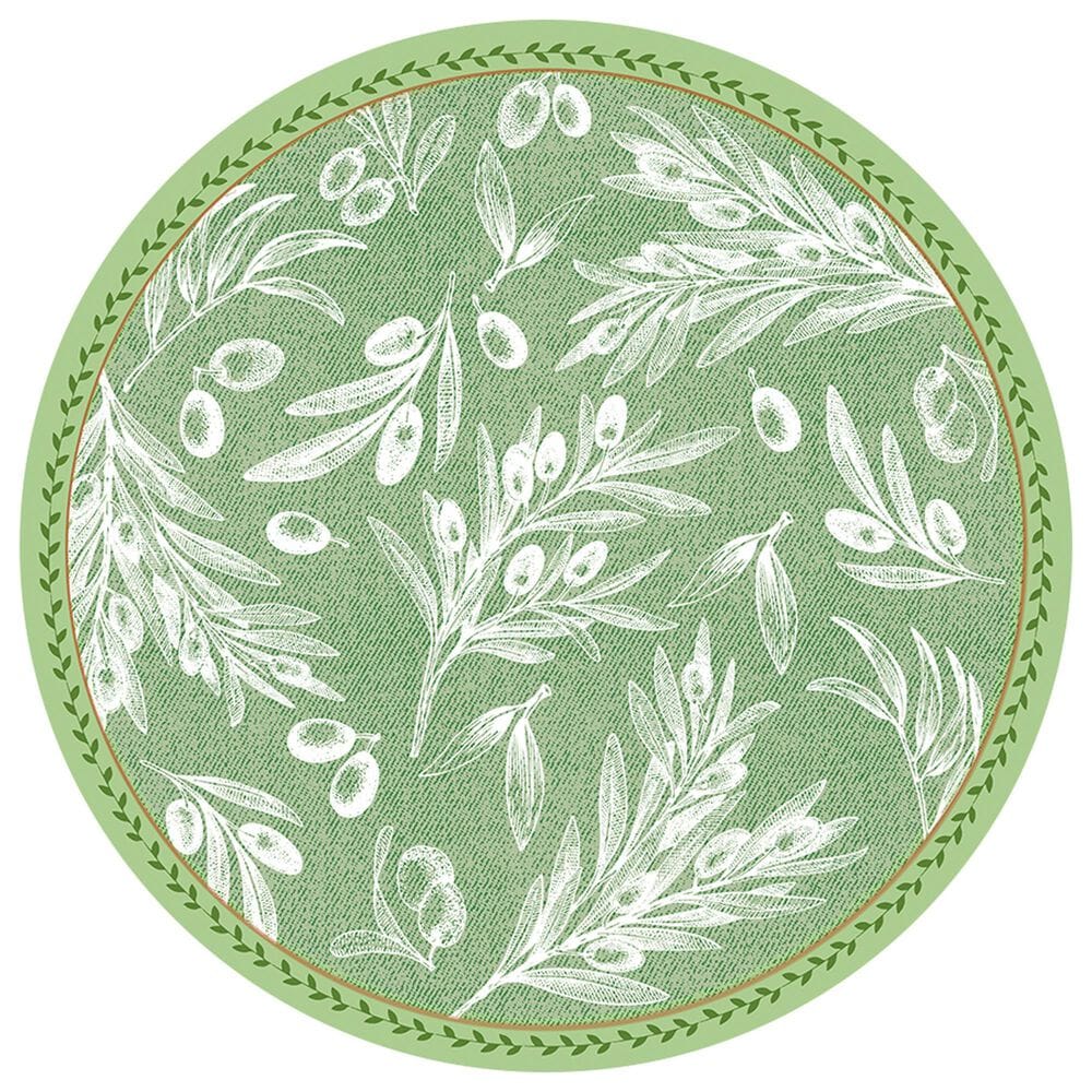 Davanti Novotela Round Placemat with Olives Print in Olive Green, , large