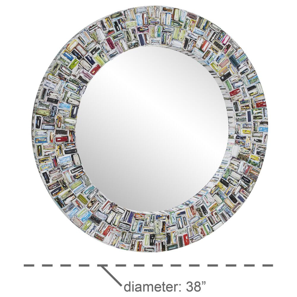 Maple and Jade 38&quot; Round Recycled Magazine Paper Frame Wall Mirror in Poppy Red, Royal Blue, Bright Yellow and Kelly Green, , large