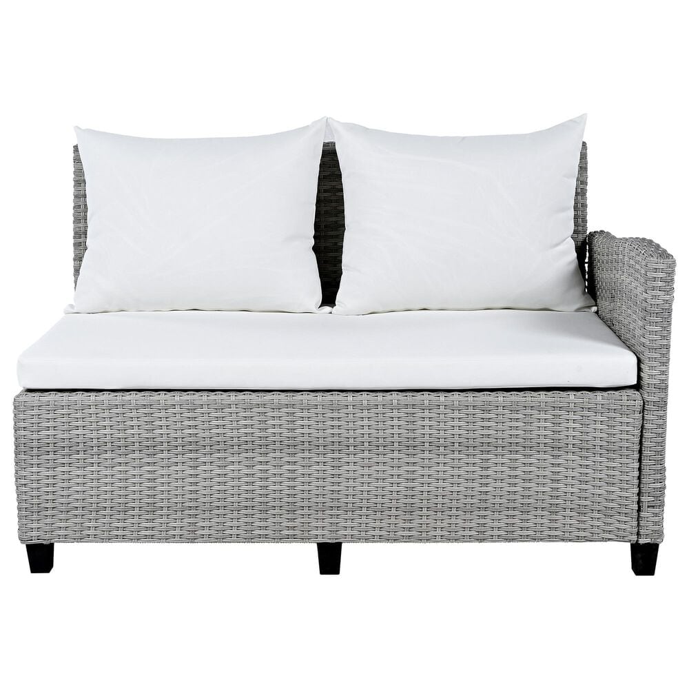 HOMLUX 5-Piece Outdoor Conversation Set with 2 Extendable Side Tables and Gray Rattan in White, , large