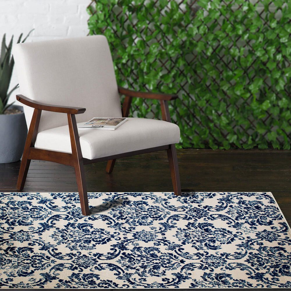 Central Oriental Terrace Tropic Sea Isle 7&#39;10&quot; x 9&#39;10&quot; Snow and Sapphire Area Rug, , large