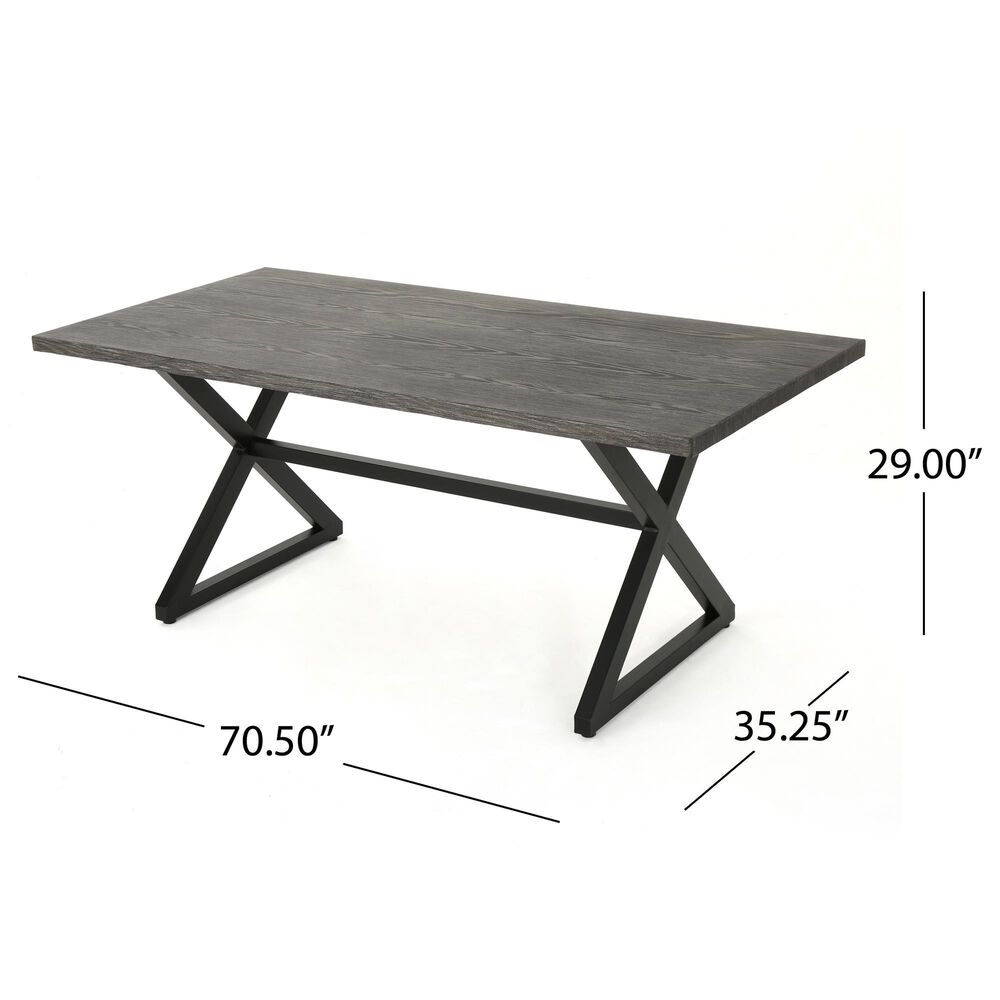 Hearth and Haven Rolando Outdoor Aluminum Dining Table with Steel Frame in Grey and Black, , large