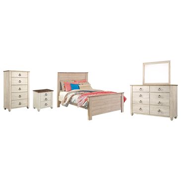 Signature Design by Ashley Willowton 5 Piece Full Panel Bed Set in Whitewash, , large