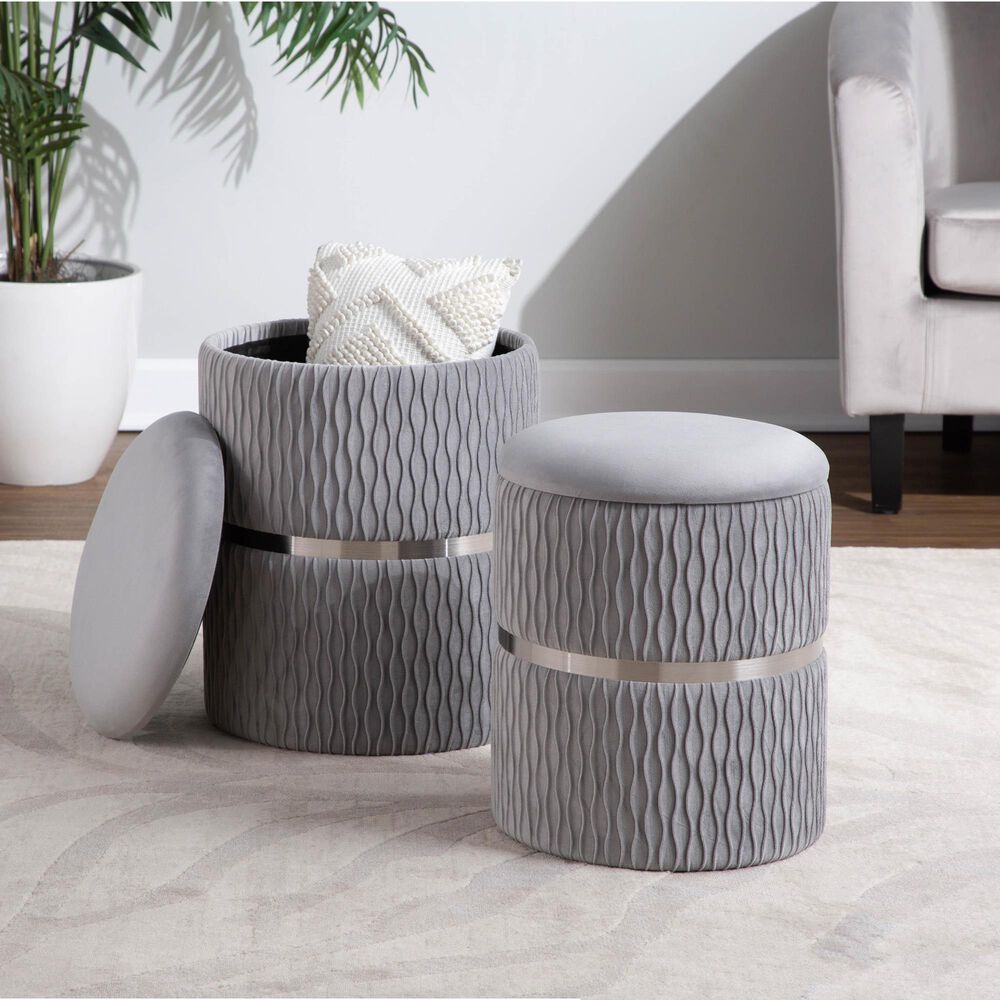 Lumisource Cinch 2-Piece Nesting Ottoman Set in Silver, , large