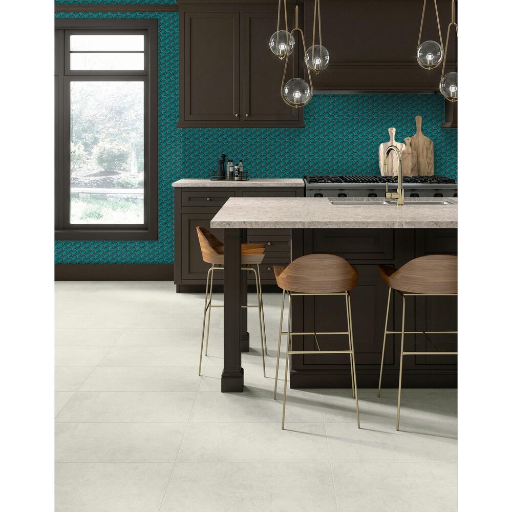 Dal-Tile Artefino Jewel Aquamarine 3" Pyramid Hexagon Apex on 11" x 12" Porcelain Mosaic Sheet, , large