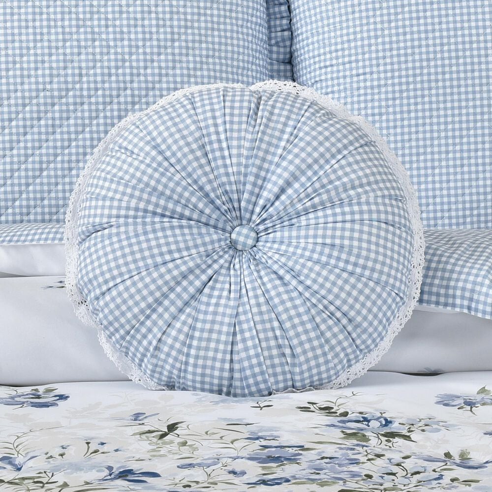 J. Queen New York Kourtney 15&quot; Round Throw Pillow in Blue and White, , large