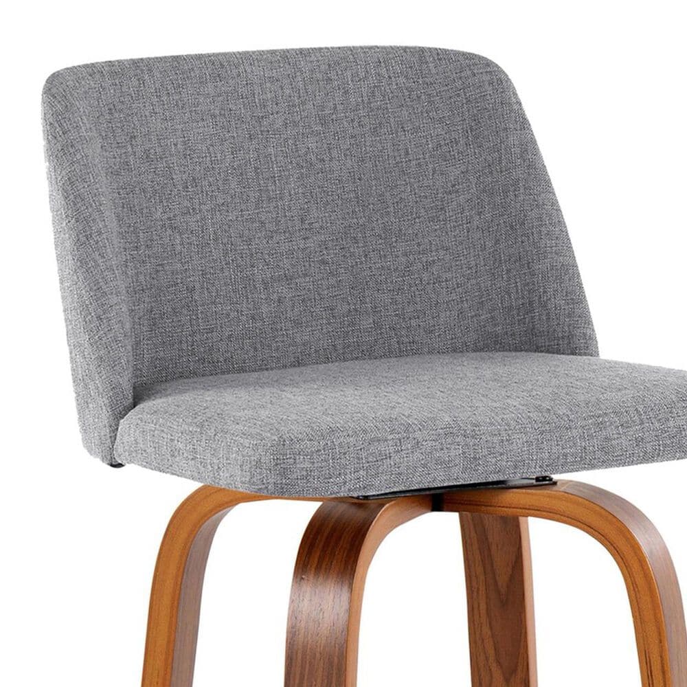 LumiSource Toriano Swivel Bar Stool with Grey Fabric Upholstery in Walnut and Chrome (Set of 2), , large