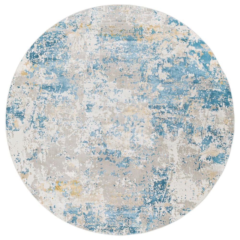 Surya Aisha 6"7" Round Light Blue, Mustard, Light Gray and Off-White Area Rug, , large