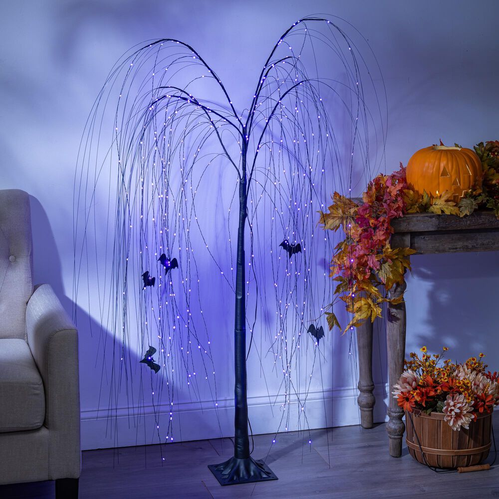The Gerson Company 5&#39; Willow Tree with Bats and Dual Color Lights in Black, , large