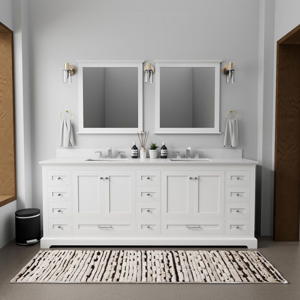 Lexora Home Dukes 84" Double Bathroom Vanity in White with 2 cm White Quartz Top and Rectangular Sinks, , large