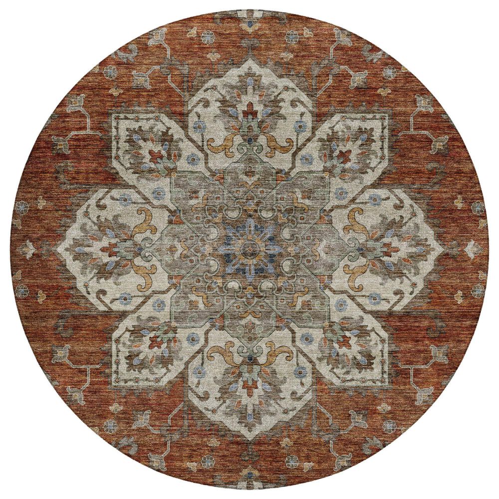Dalyn Rug Company Silk Road Paprika, Ivory, Beige, Gold, Brown, Gray and Teal 8" Round Area Rug, , large