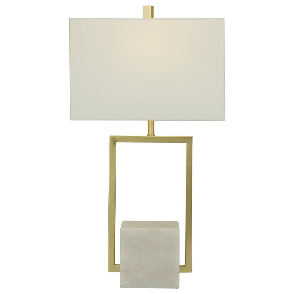 Maple and Jade 27&quot; Metal and Marble Geometric Table Lamp with Linen Shade in Gold, White and Gray, , large
