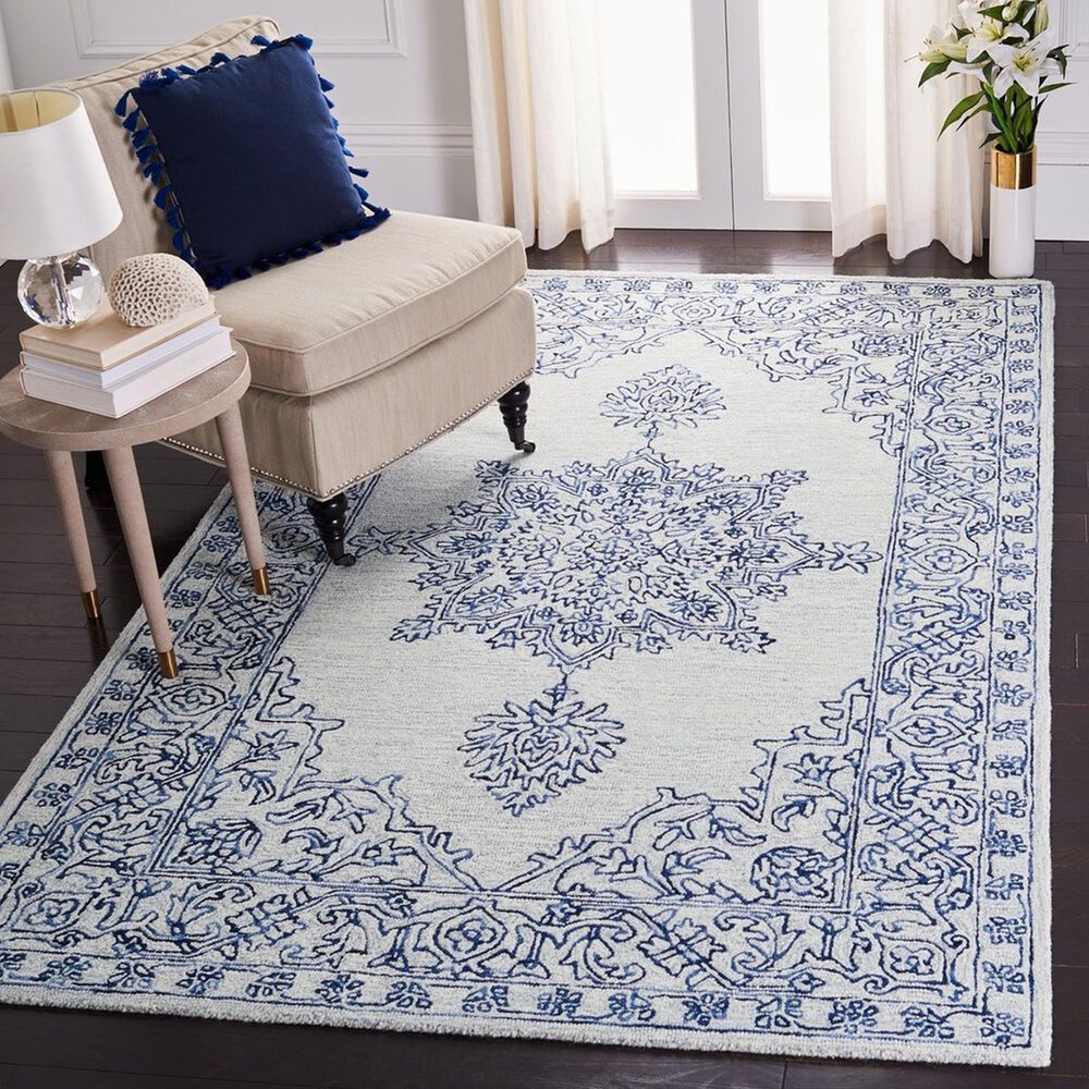 Safavieh Micro-Loop MLP614A 5&#39; x 8&#39; Ivory and Blue Area Rug, , large