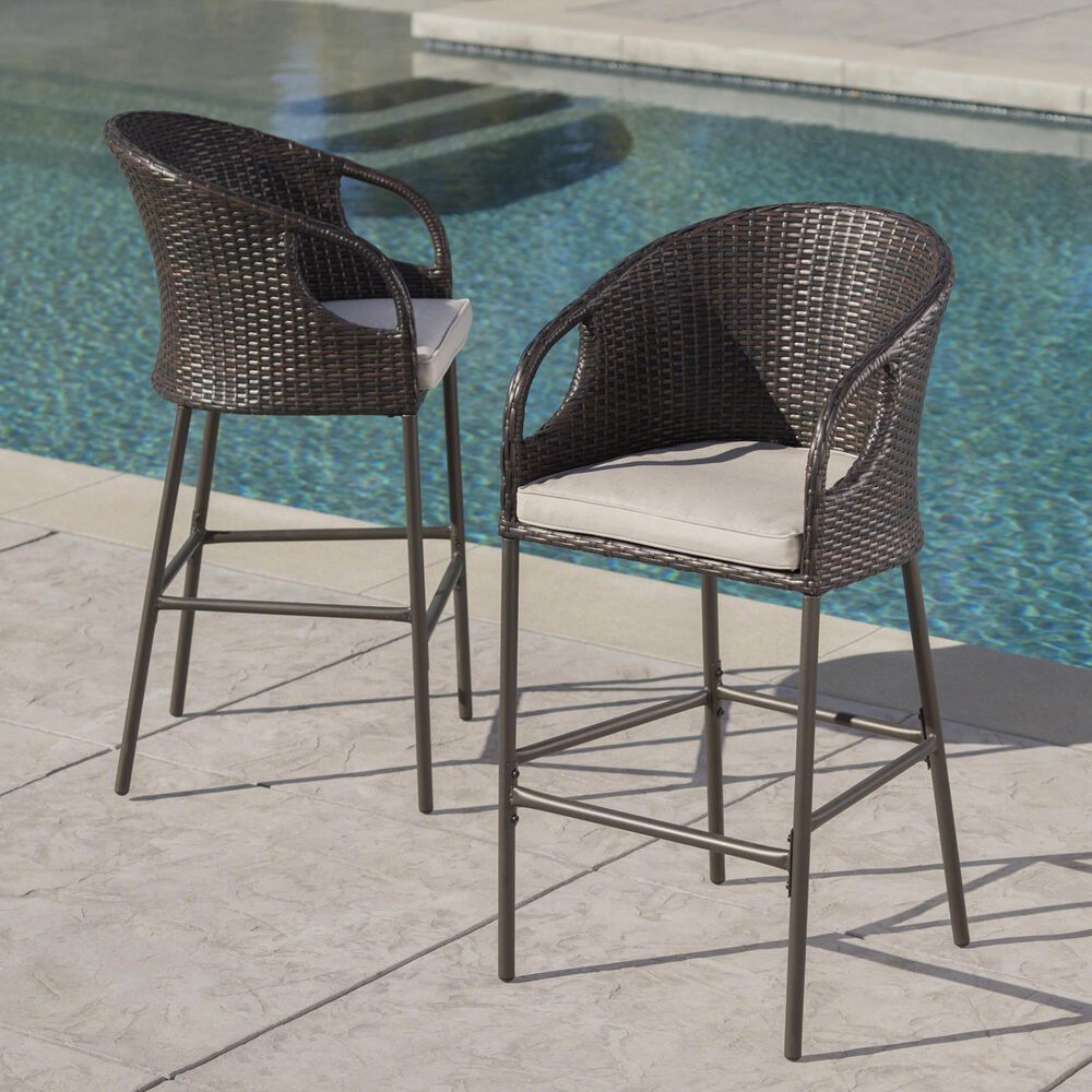 Hearth and Haven Outdoor Bar Stool with Waterproof Cushion in Multi-Brown &#40;Set of 2&#41;, , large