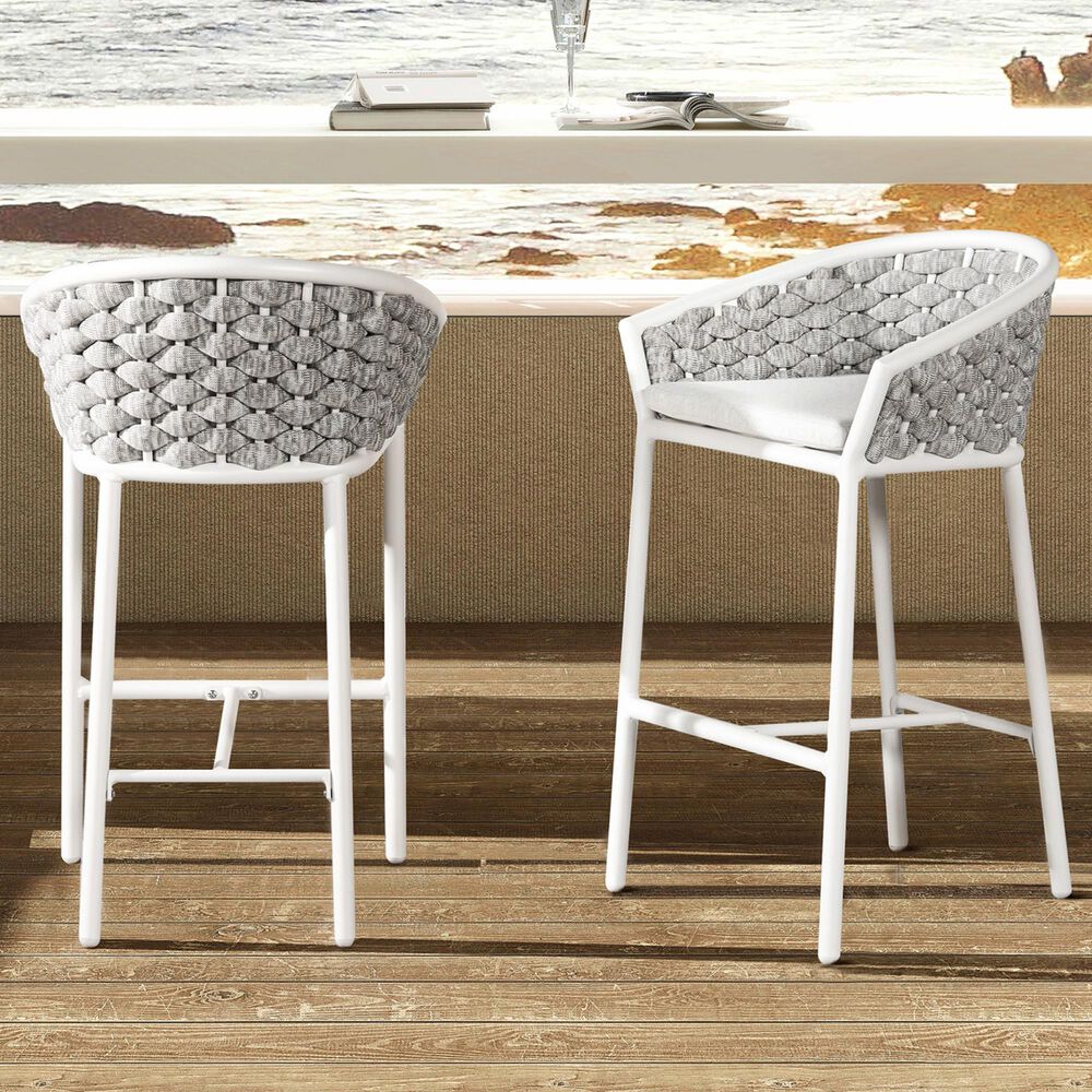 Hearth and Haven Rowan Patio Low-back Barrel Stool in White &#40;Set of 2&#41;, , large