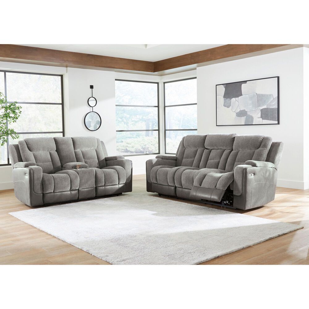 Ashley Mixed Motion Power Reclining Sofa in Shadow, , large