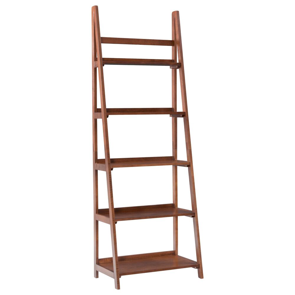 Linon Home Decor Charlotte 5-Shelf Ladder Bookcase in Warm Walnut, , large
