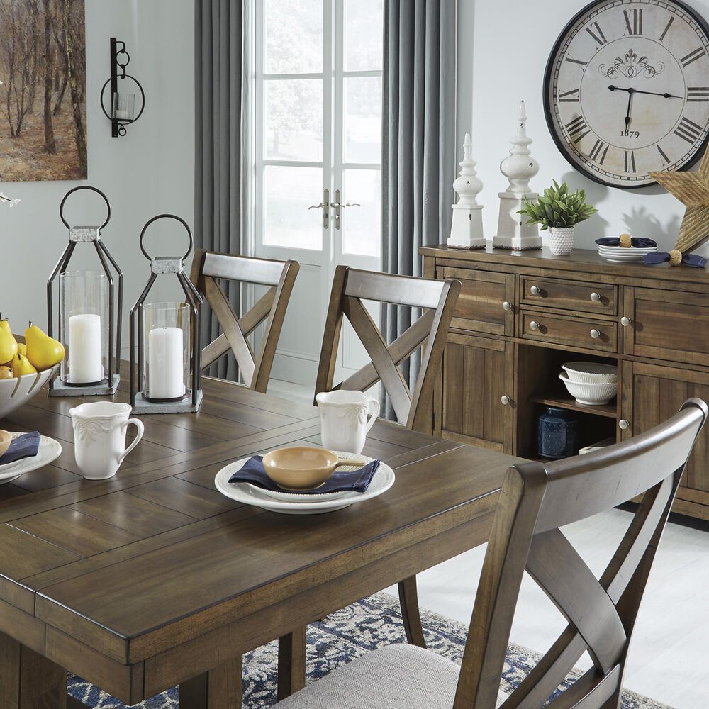 Ashley Moriville Trestle Dining Table and 6 Side Chairs in Grayish Brown, , large