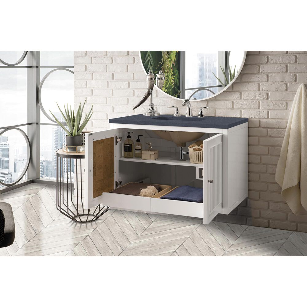 James Martin Vanities Athens 36&quot; Single Bathroom Vanity in Glossy White with 3 cm Charcoal Soapstone Quartz Top and Rectangular Sink, , large