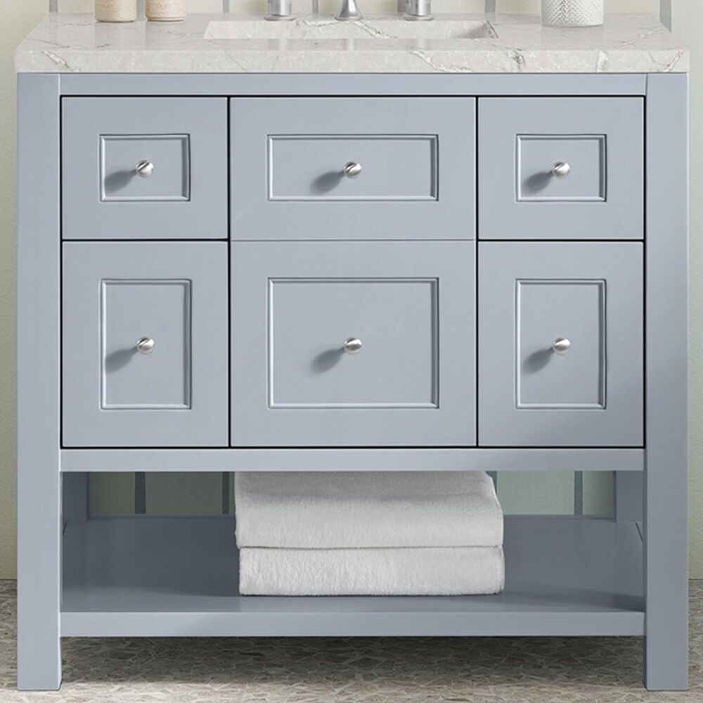 James Martin Vanities Breckenridge 36&quot; Single Bathroom Vanity in Serenity Blue with 3 cm Victorian Silver Quartz Top and Rectangular Sink, , large
