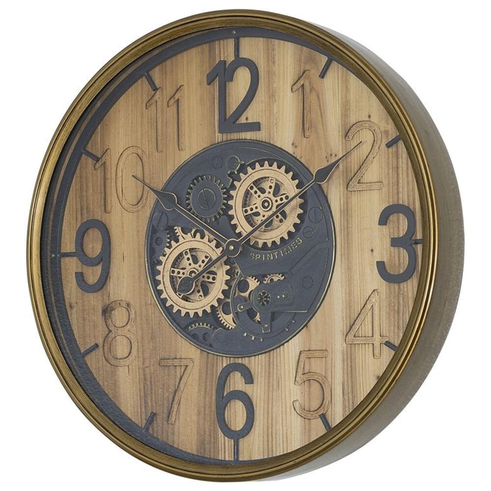 Yosemite Home Decor Carved Gear Wall Clock in Gold and Black, , large