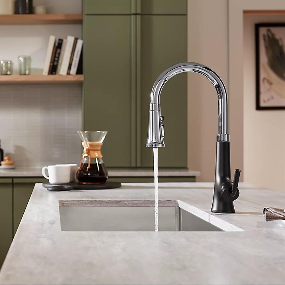 Kohler Tone Pull-Down Kitchen Sink Faucet in Polished Chrome and Matte Black, , large
