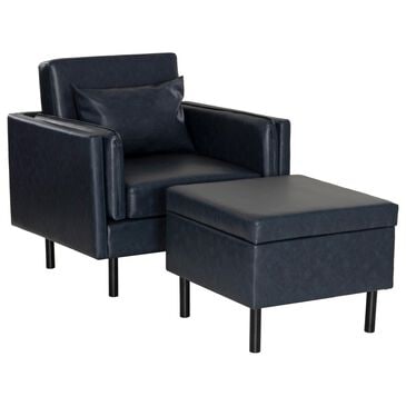 Linon Home Decor Wallis Accent Chair with Ottoman in Navy, , large