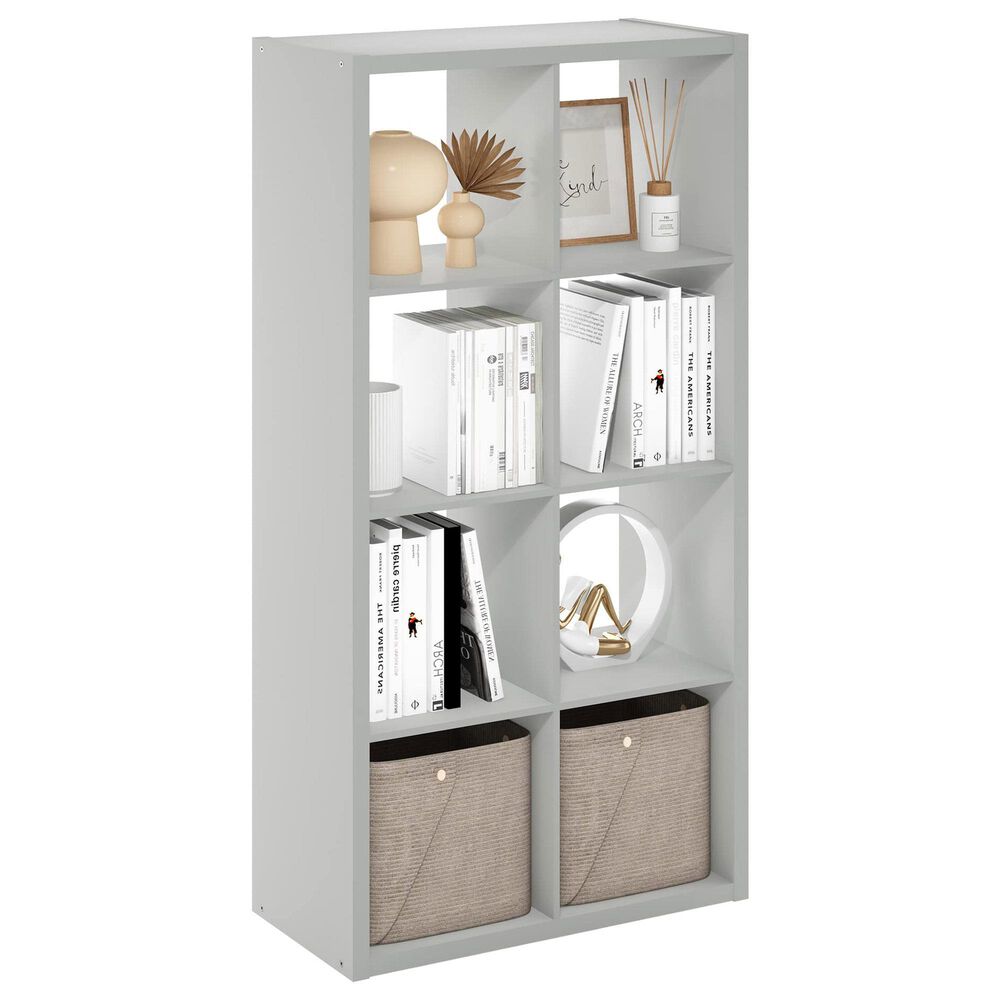 HOMLUX 8-Cube Reversible Open Back Bookshelf in Light Grey, , large