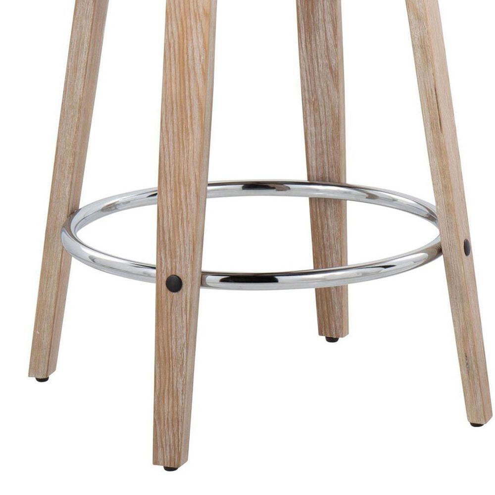 LumiSource Charlotte Swivel Counter Stool with White Faux Leather Upholstery in Whitewashed and Chrome (Set of 2), , large