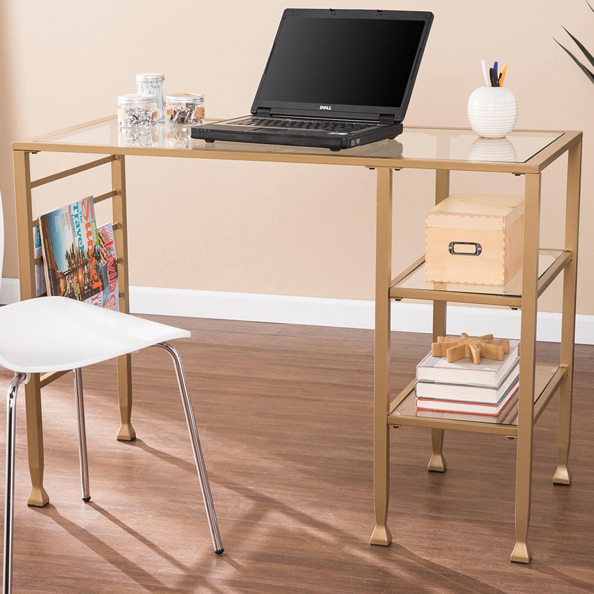 Southern Enterprises Jaymes Writing Desk in Soft Gold NFM