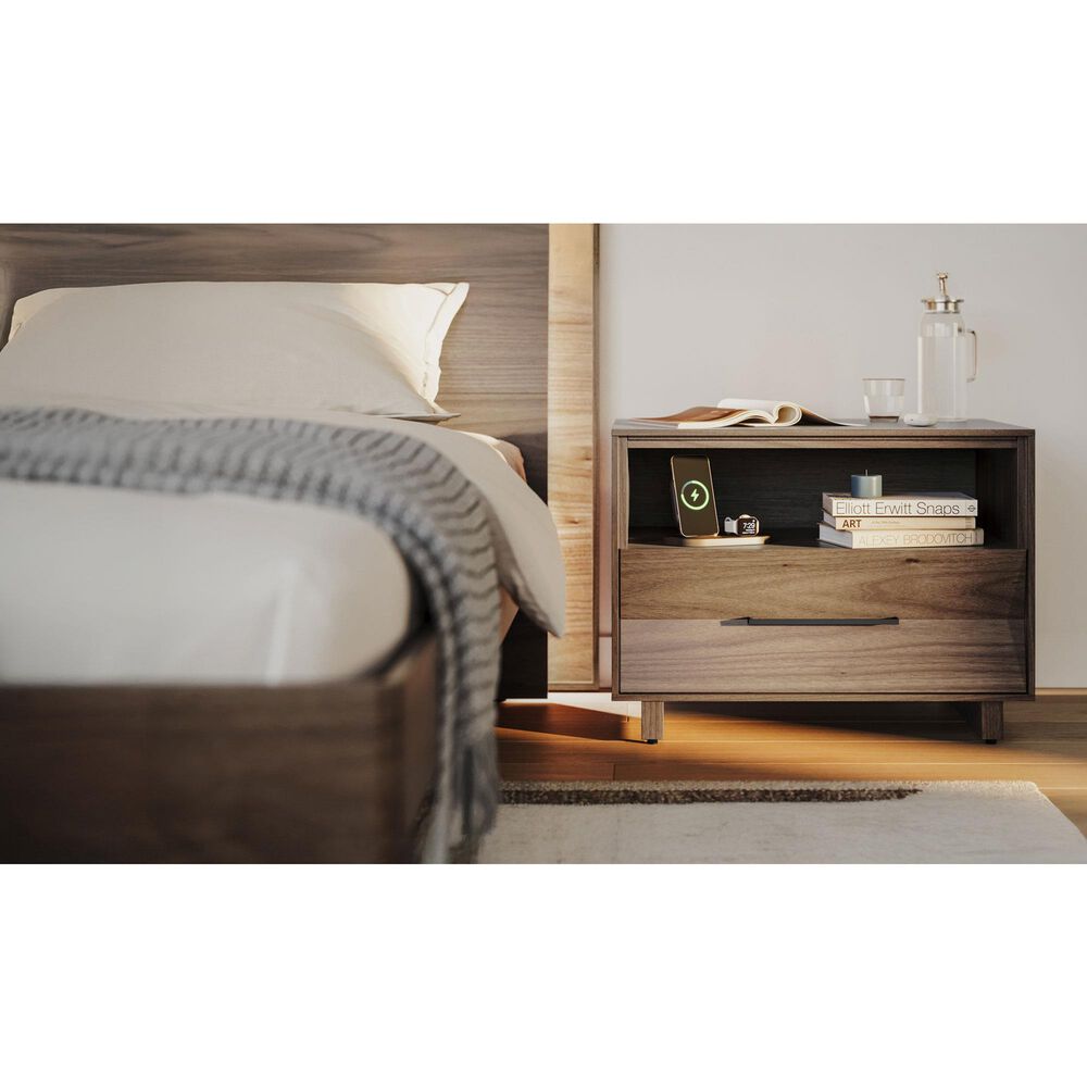 BDI Kava 28&quot; 1-Drawer Nightstand in Natural Walnut with Outlets and USB Ports, , large